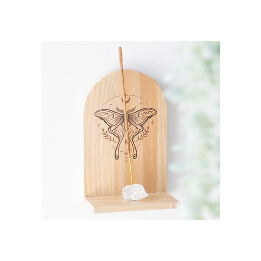 Natural Luna Moth Wooden Incense Holder Shelf