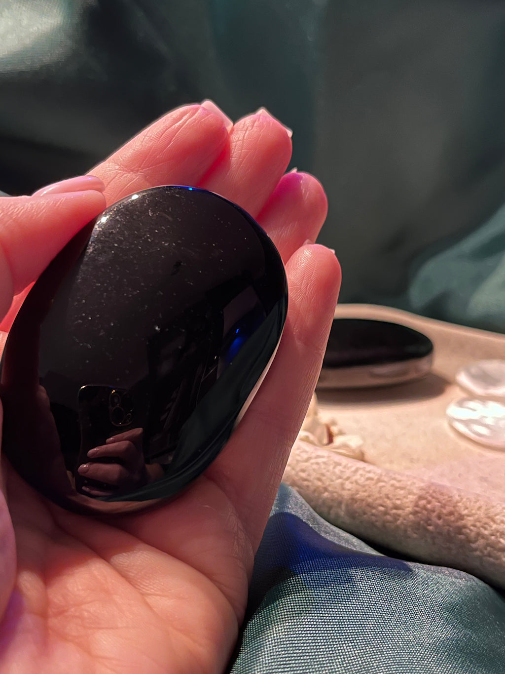Black Obsidian Palm Stone