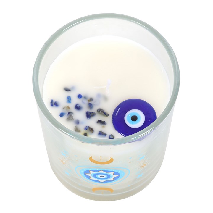 Under Watchful Eyes White Rose Candle with Crystals